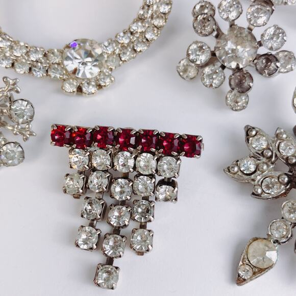 VTG Lot Of 6 Brooches Mid Century Rhinestone Silver Tone 1950s 1960s - Picture 4 of 11